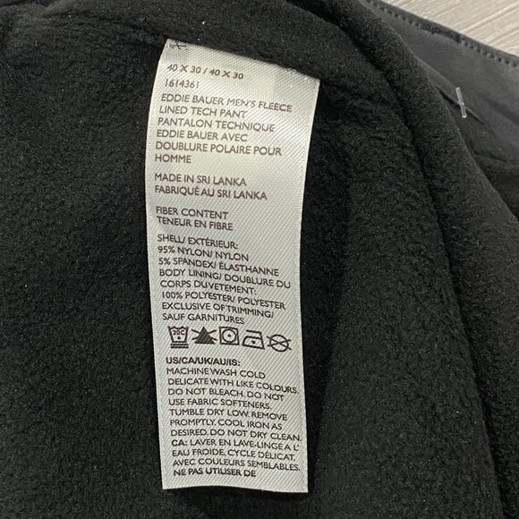 Eddie Bauer Fleece Lined Tech Pants Mens 40 x 30 Black Water Repellent Insulated - Picture 11 of 11